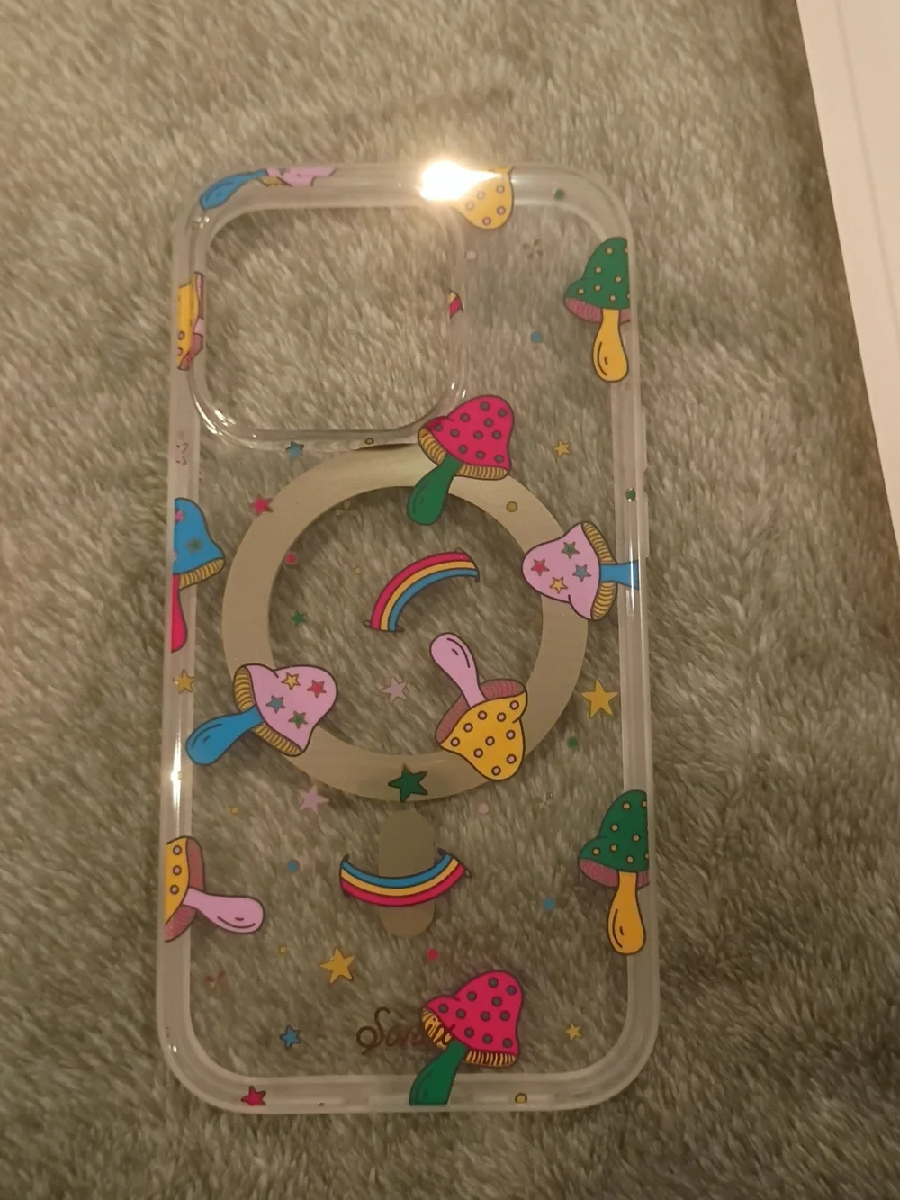 PSonix Clear MagSafe IPhone 14 Pro Case with Colorful Mushroom & Rainbow Print